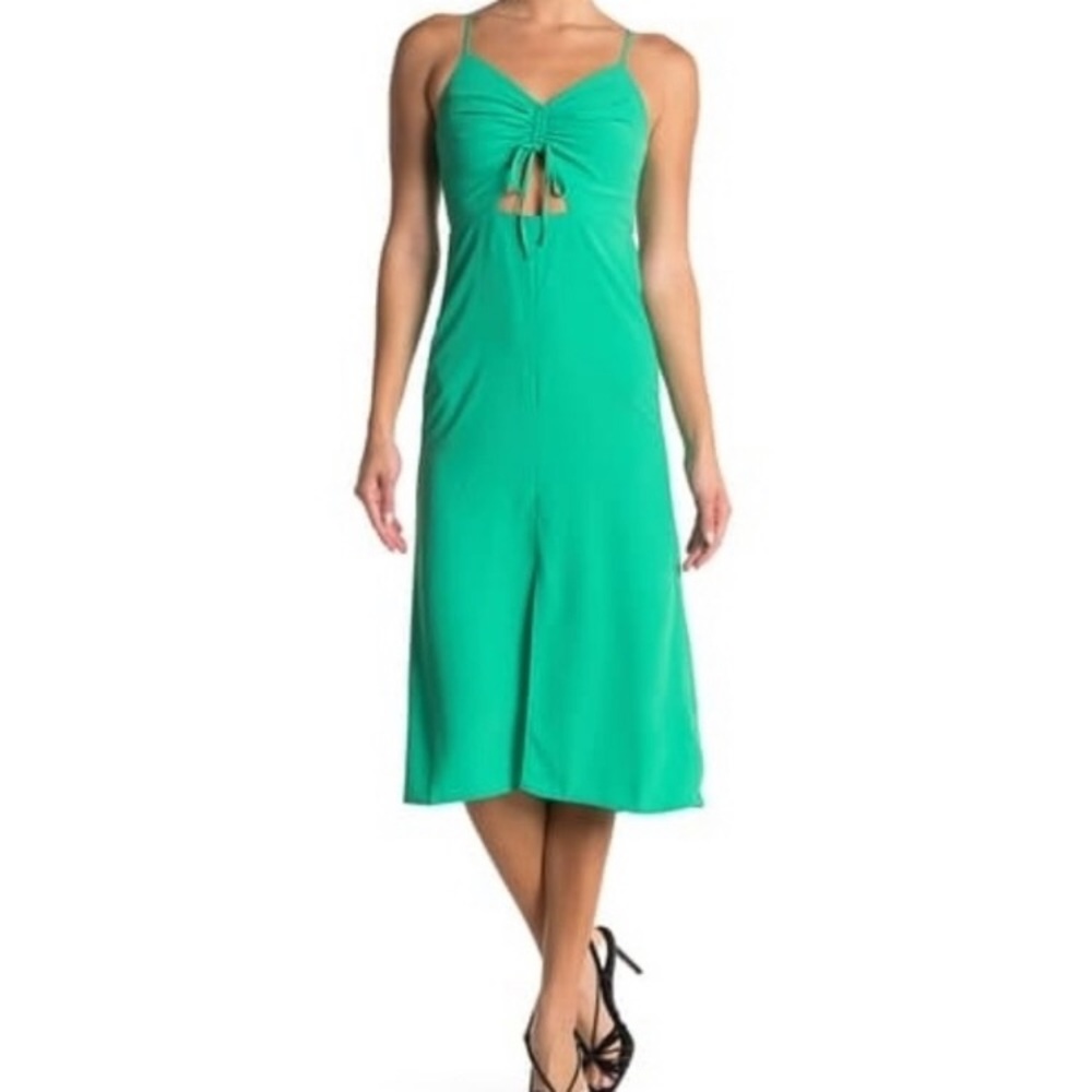 NWT Topshop - Green Front Cutout Ruched Midi Dress - Picture 2 of 8